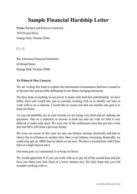Financial Hardship Letter Template