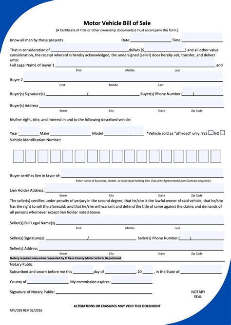 Find A Free Vehicle Bill Of Sale Printable Form