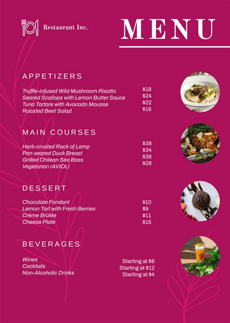 Fine Dining Menu Template