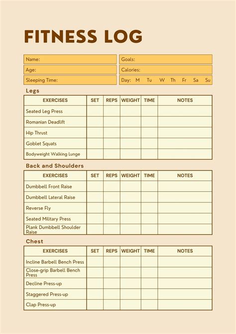 Fitness Sheet Template