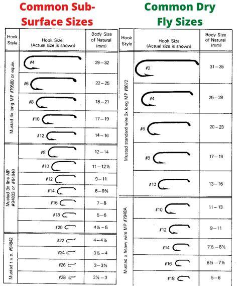 Fly Fishing Size Chart