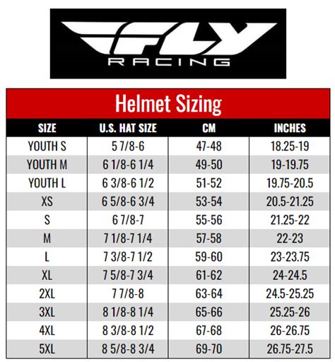 Fly Helmet Size Chart