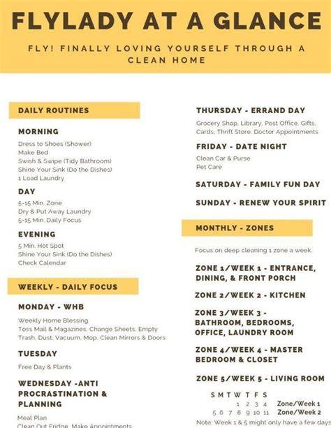 Flylady Cleaning Schedule Printable