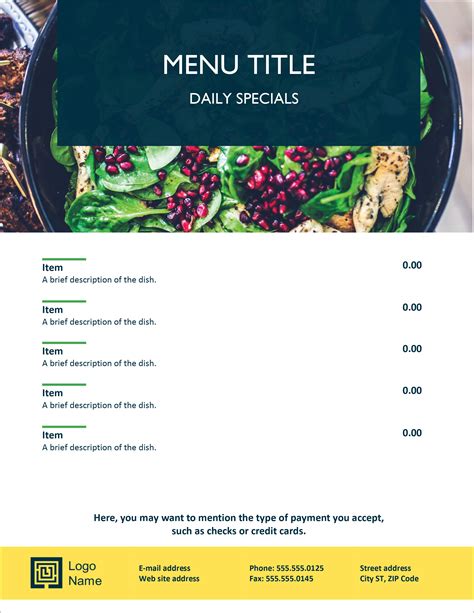 Food Menu Design Template Free Download