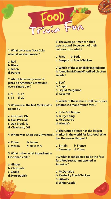 Food Trivia Printable