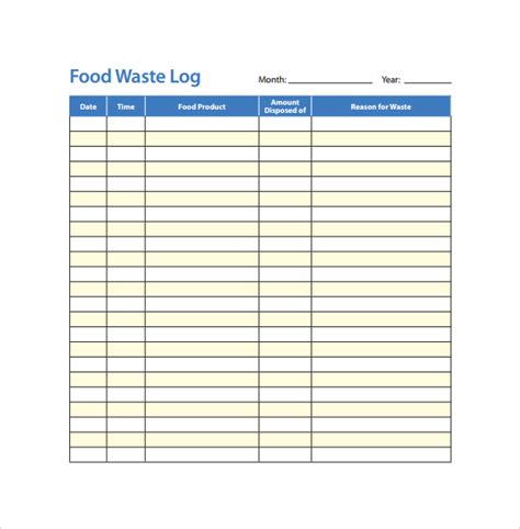 Food Waste Log Template