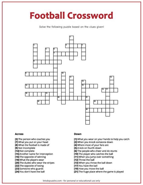 Football Crossword Printable