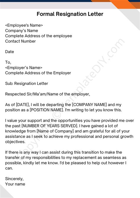 Formal Letter Of Resignation Template
