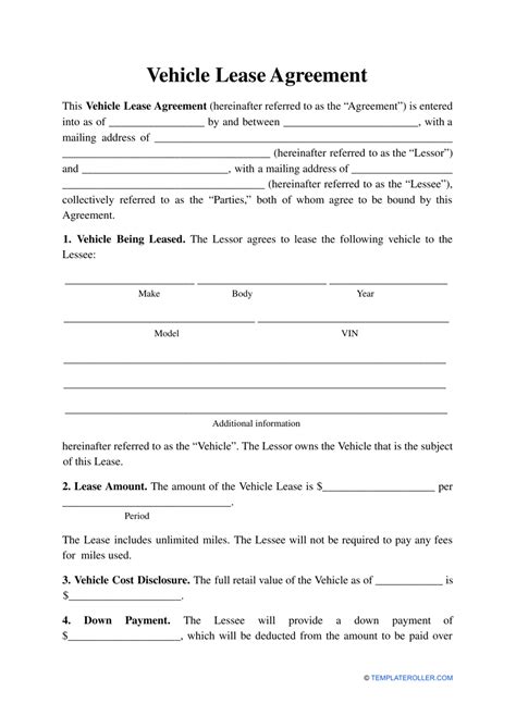Free Auto Lease Agreement Template