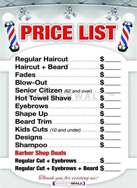 Free Barber Shop Price List Template