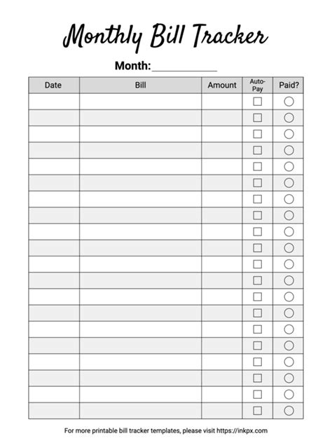 Free Bill Tracker Printable