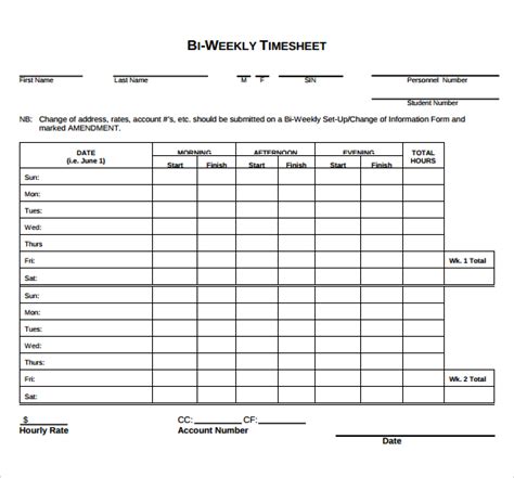 Free Biweekly Timesheet Template