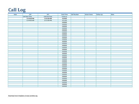 Free Call Log Templates