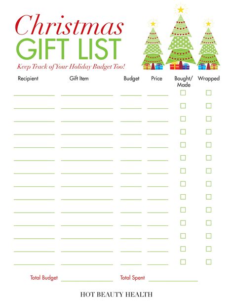 Free Christmas Gift List Template