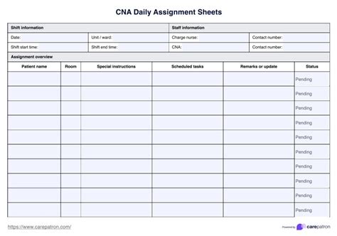 Free Cna Assignment Sheet Templates