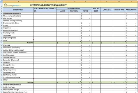 Free Construction Estimating Templates Excel