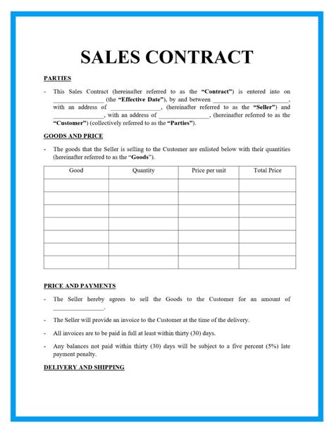 Free Contract Of Sale Template