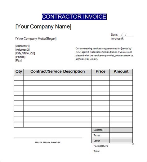 Free Contractors Invoice Template