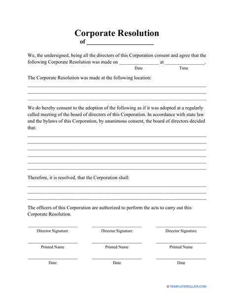 Free Corporate Resolution Template Microsoft Word