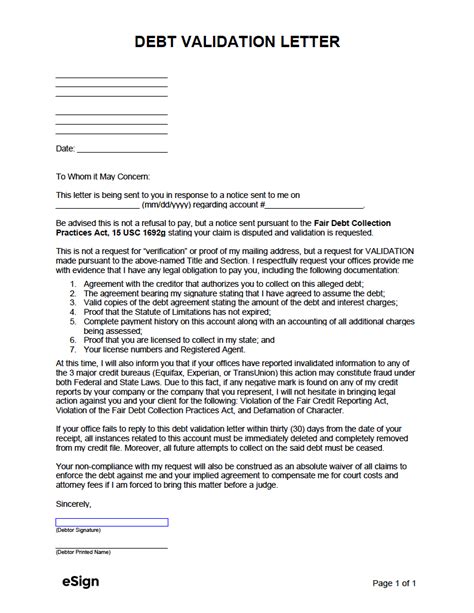 Free Debt Validation Letter Template