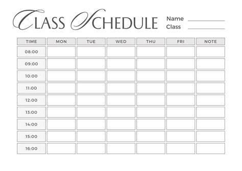 Free Editable Class Schedule Template