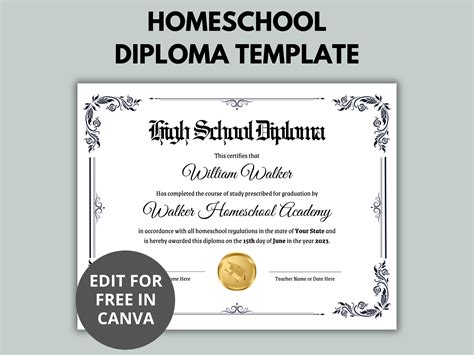 Free Editable Homeschool Diploma Template