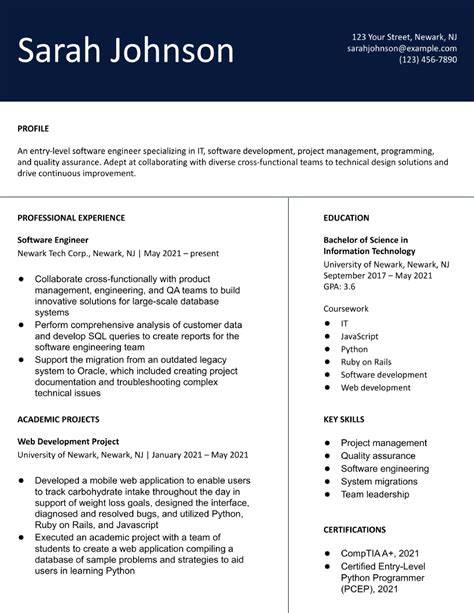 Free Entry Level Information Technology Resume Templates Download
