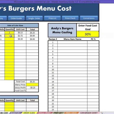 Free Food Costing Template Excel Free Download
