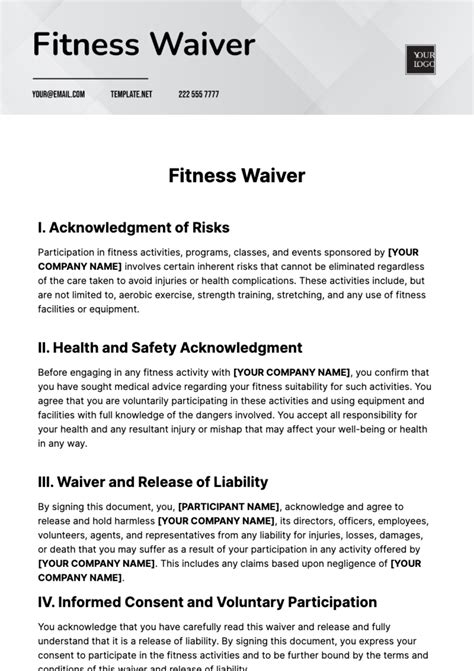 Free Gym Waiver Template