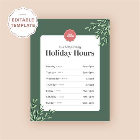 Free Holiday Hours Sign Template
