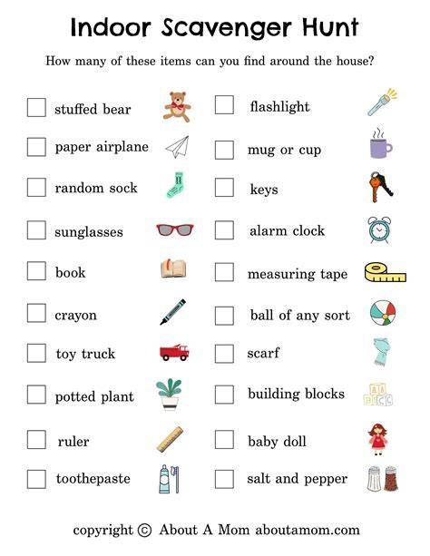 Free Indoor Scavenger Hunt Printables