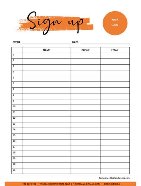 Free Inservice Sign Up Sheet For Classes Template