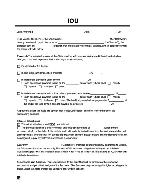 Free Iou Document Template