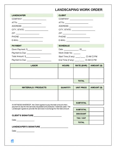 Free Landscaping Work Order Template