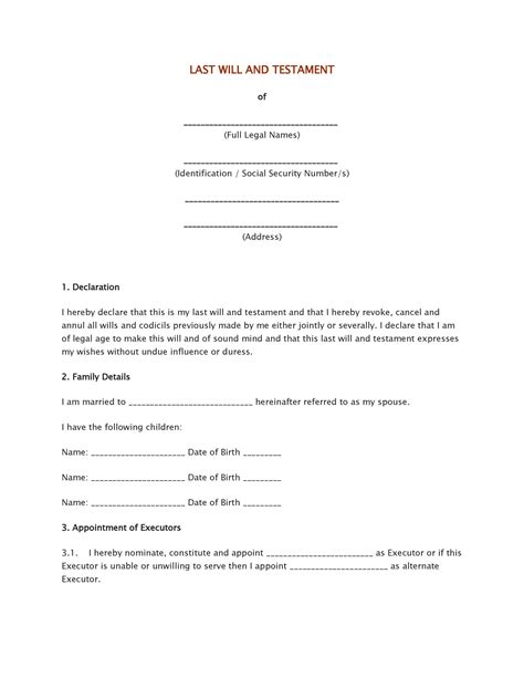 Free Last Will And Testament Template