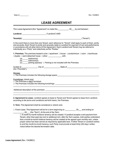 Free Lease Agreement Form Template