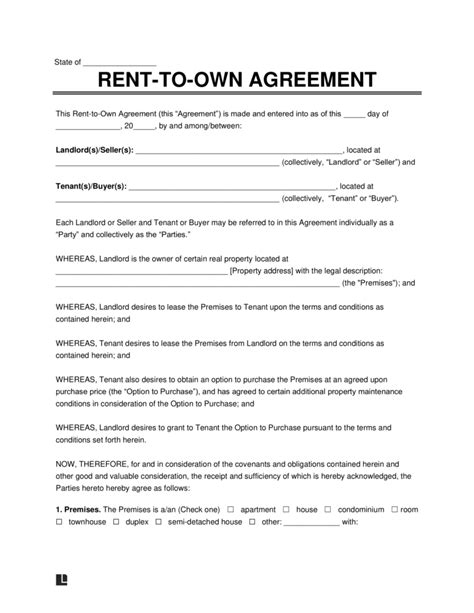 Free Lease To Own Agreement Template