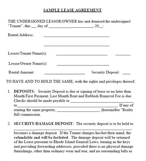 Free Leasing Agreement Template