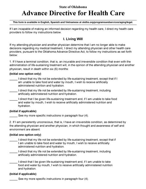 Free Living Will Template