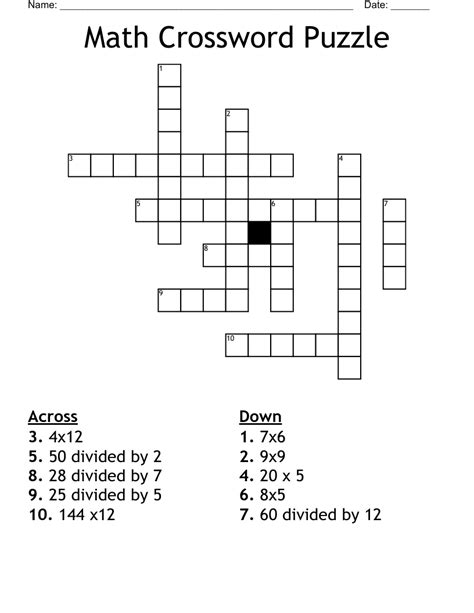Free Math Crossword Puzzles Printable