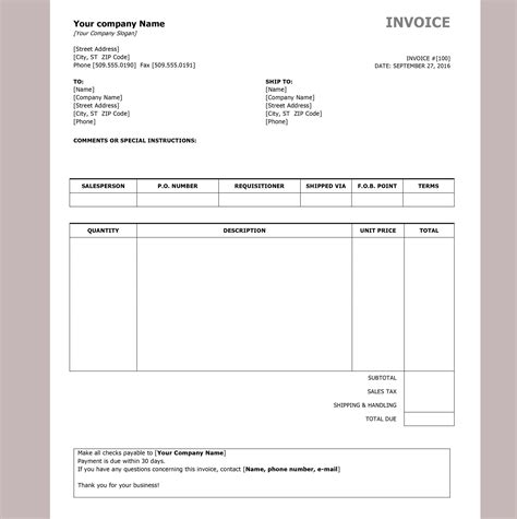 Free Microsoft Word Invoice Template