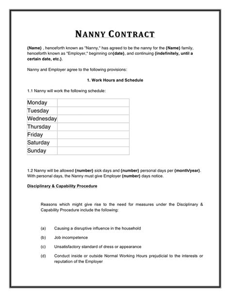 Free Nanny Agreement Template