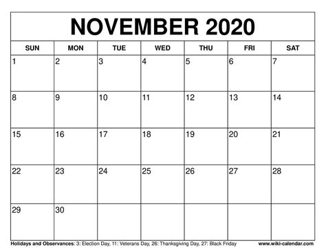 Free November Calendar Printable