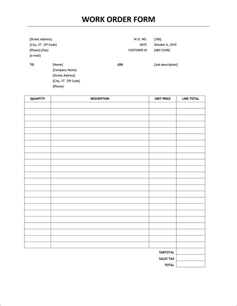 Free Order Form Template Word