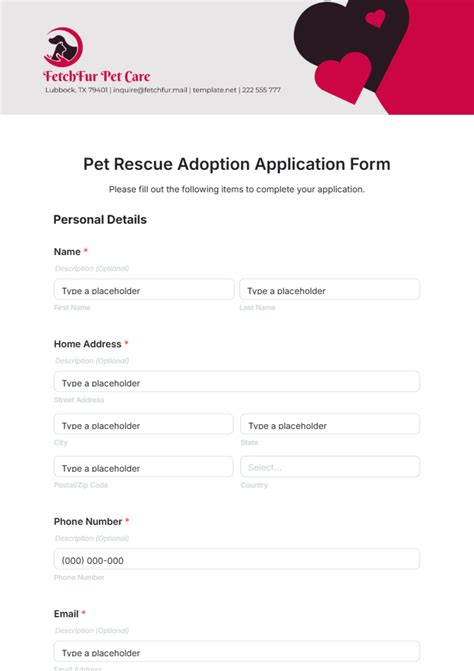 Free Pet Adoption Application Template