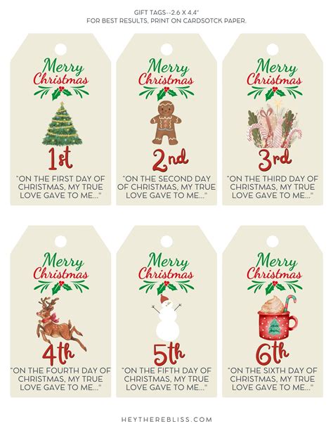 Free Printable 12 Days Of Christmas Gift Tags