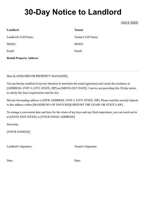Free Printable 30 Day Notice To Landlord
