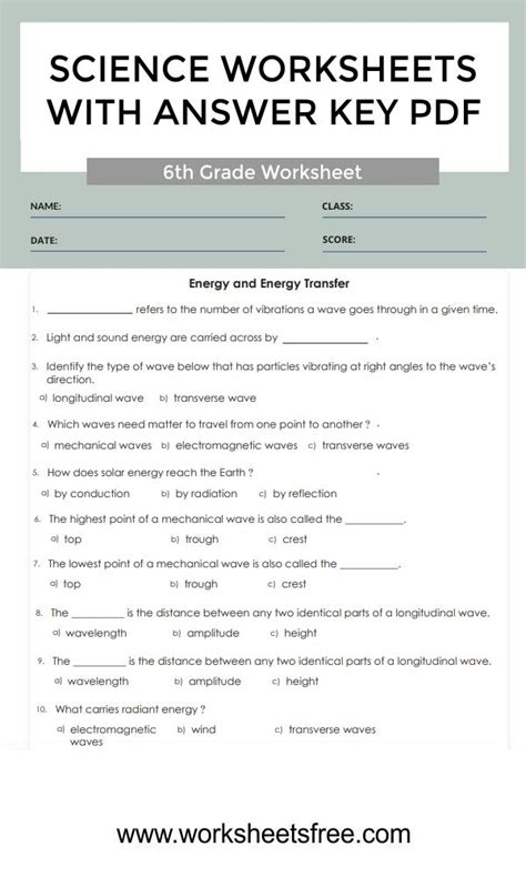 Free Printable 6th Grade Science Worksheets With Answer Key