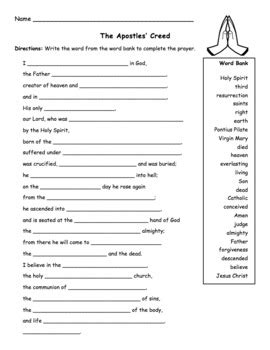 Free Printable Apostles Creed Worksheet