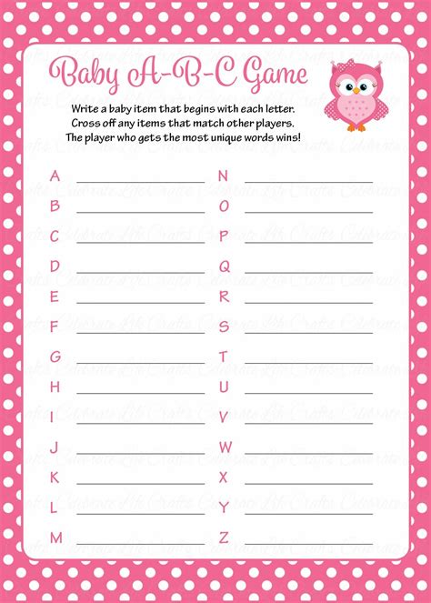 Free Printable Baby Shower Games A To Z